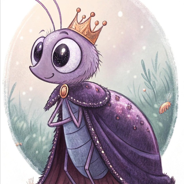 Purple Flea mascot — a cute purple flea wearing a crown